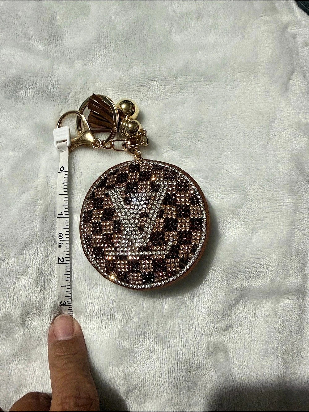 Brown Checker Print Rhinestone Plushie Keychain/ Bag Charm - Picture 2 of 5